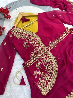 Rani Pink Color Embrodery Zari And Sequence Work Georgette Saree 4