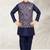 Blue banarasi silk kurta jacket set for boys