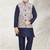 Blue banarasi silk kurta jacket set for boys