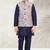 Blue banarasi silk kurta jacket set for boys