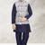 Blue banarasi silk kurta jacket set for boys