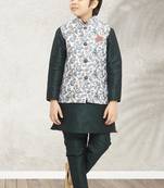 Pista green banarasi silk kurta jacket set for boys