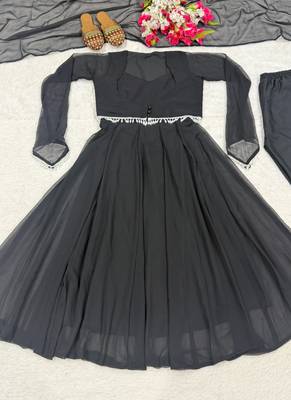 Black embroidery faux georgette  anarkali suit 4