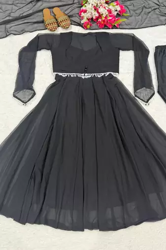 Black embroidery faux georgette  anarkali suit