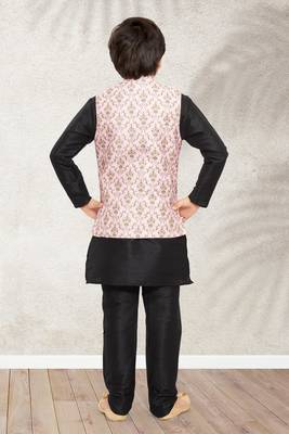 Pink banarasi silk kurta jacket set for boys 3