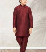 Maroon art banarasi silk kurta pajama for boys