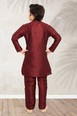 Maroon art banarasi silk kurta pajama for boys 2