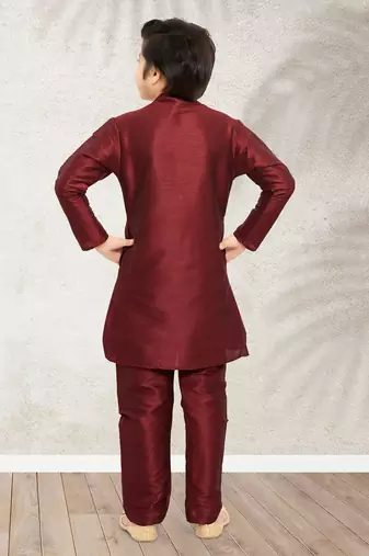 Maroon art banarasi silk kurta pajama for boys