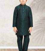 Green art banarasi silk kurta pajama for boys