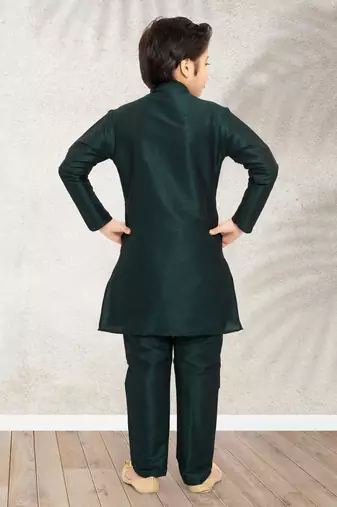 Green art banarasi silk kurta pajama for boys