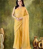 yellow silk blend pre draped graceful partywear saree