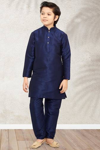 Blue art banarasi silk kurta pajama for boys