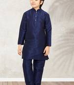 Blue art banarasi silk kurta pajama for boys