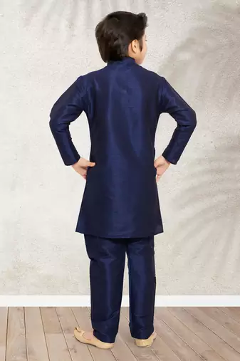 Blue art banarasi silk kurta pajama for boys