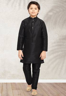 Black  art banarasi silk kurta pajama for boys 1