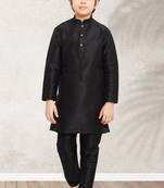 Black  art banarasi silk kurta pajama for boys
