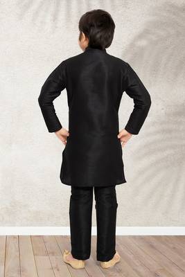 Black  art banarasi silk kurta pajama for boys 2