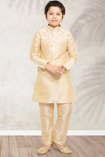 Gold art banarasi silk kurta pajama for boys