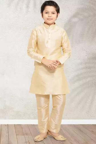 Gold art banarasi silk kurta pajama for boys
