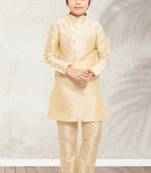 Gold art banarasi silk kurta pajama for boys