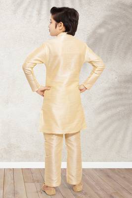 Gold art banarasi silk kurta pajama for boys 2