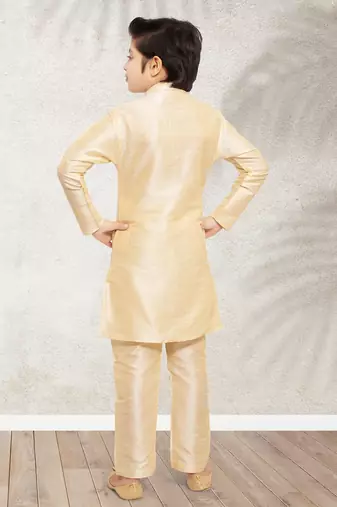 Gold art banarasi silk kurta pajama for boys