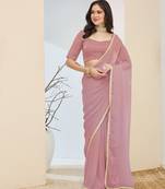 pink silk blend pre-stitched graceful partywear saree
