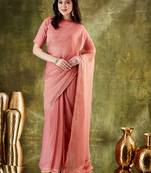 peach silk blend pre draped graceful partywear saree