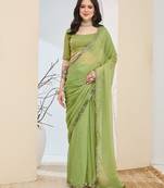 green silk blend ready made graceful partywear saree