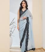 sky blue silk blend pre-stitched graceful partywear saree
