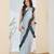sky blue silk blend pre-stitched graceful partywear saree