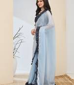 sky blue silk blend ready to wear graceful partywear saree