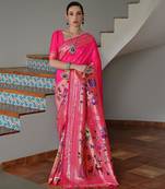 Pink ethnic traditional banarasi silk blend paithani woven saree