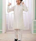 Cream embroidery art silk  kurta set for boys