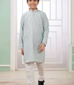 Green embroidery art silk  kurta set for boys