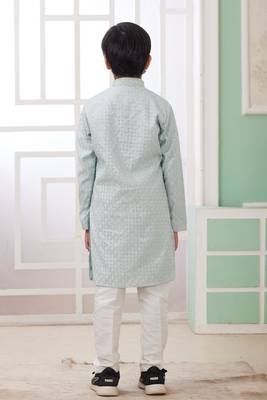 Green embroidery art silk   kurta set for boys 4