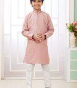Peach embroidery art silk  kurta set for boys