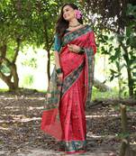 Maroon tussar silk blend peacock printed festive rich fancy saree