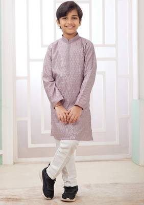 Purple embroidery art silk   kurta set for boys 1