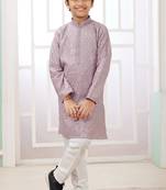 Purple embroidery art silk  kurta set for boys