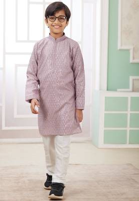 Purple embroidery art silk   kurta set for boys 2