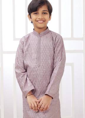 Purple embroidery art silk   kurta set for boys 3