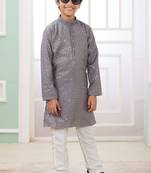 Grey embroidery art silk  kurta set for boys