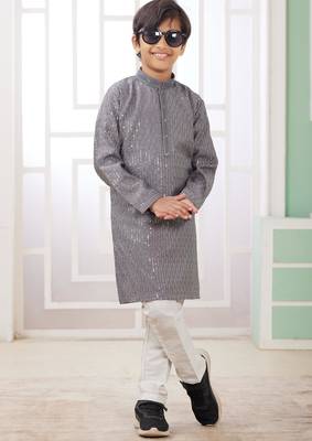 Grey embroidery art silk   kurta set for boys 2