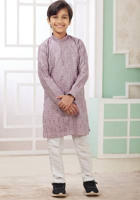 Purple embroidery art silk   kurta set for boys 1