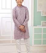 Purple embroidery art silk  kurta set for boys