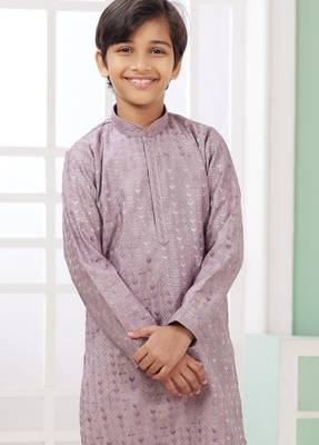 Purple embroidery art silk   kurta set for boys 3