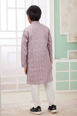 Purple embroidery art silk   kurta set for boys 4