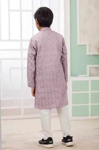 Purple embroidery art silk   kurta set for boys