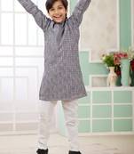 Grey embroidery art silk  kurta set for boys